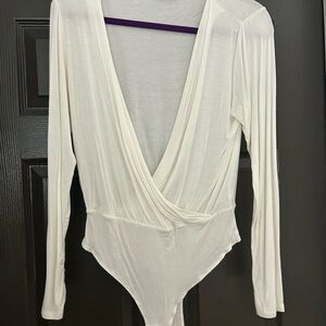 Double Zero Cream Wrap Long Sleeve Bodysuit